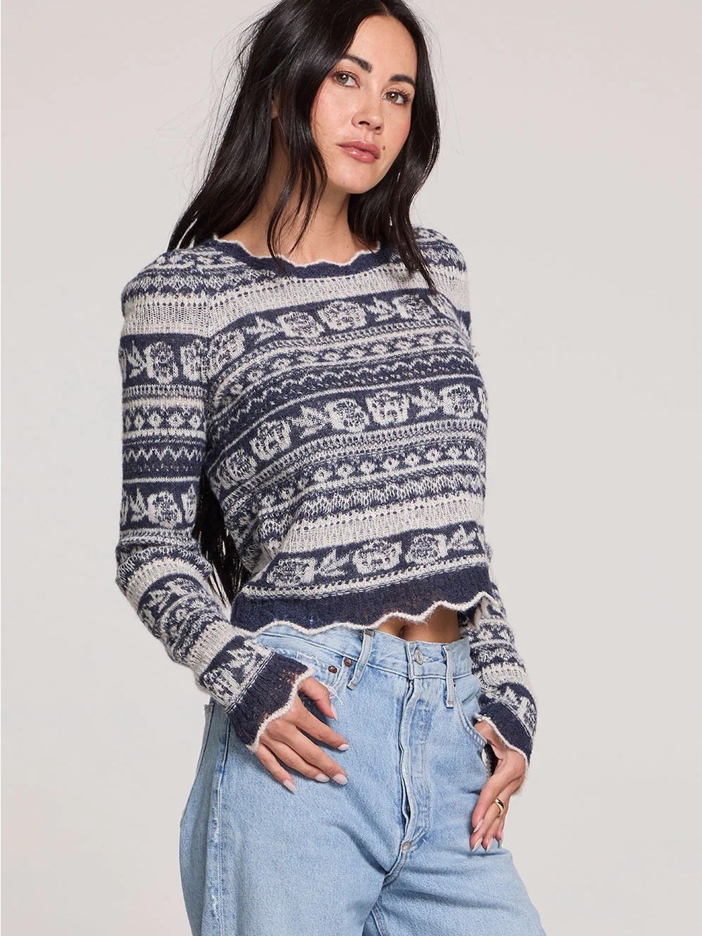 saltwater LUXE Navy and Cream Fair Isle Crewneck Sweater - Picture 3 of 6